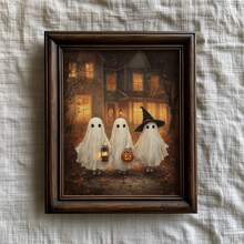 1pc Unframed Halloween Ghost Art Printable Vintage Wall Decor, 3 Ghosts, Lantern, Witch Hat, Pumpkin Print, Aesthetic Poster For Apartment, Living Room, Bedroom, Back To School Season, Dorm Essentials - Frameless - View 5