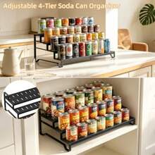 4 Tier Expandable Can Rack Organizer For Pantry, Adjustable 13"-21" Metal Soda Can Organizer, Pantry Organization Canned Food Storage Holder For Kitchen Cabinet Countertop, Black 1Pack - Black - View 5