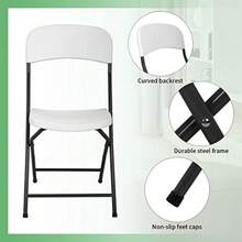 Folding Chairs Set Of 4 Plastic Chairs Portable Foldable Metal Folding Chairs With Metal Frame HDPE Backrest And Seat Cushion 265 LBS Capacity For Indoor Use, White - White - View 4