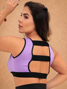 Women's Cropped Sports Fitness Top In Dry Fit Without Pads - Lila - Ver 2