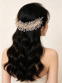 1pc Bohemian Gold Rhinestone Floral Bridal Hair Accessory | Outdoor Wedding Atmosphere Headpiece - Multicolor - View 1