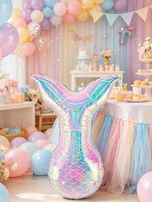 1pc Iridescent Mermaid Tail Aluminum Foil Balloon, Suitable For Birthday Party Decoration, Theme Party Setup, Bachelorette Party Decoration, Ocean Theme Decor - Colorful Mermaid Tail - View 7