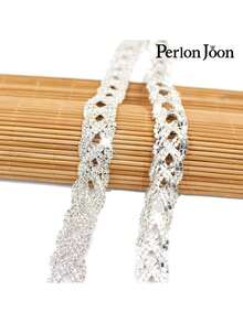 1 Yard Shiny Crystal Woven Ribbon With Rhinestones And Silver Chain, Suitable For Bridal Wedding Dress Shoe Decoration Accessories - 1 Yard/36 Inches - View 6