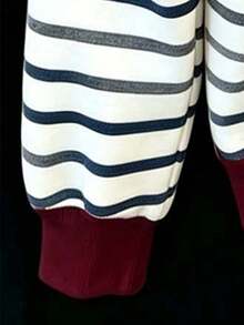 Tween Girl Cartoon Pattern Print Striped Crew Neck Long Sleeve Sweatshirt - White - View 4