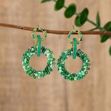 1 Pasang Anting Gantung Manik-Manik Vintage Bohemian Multi-Cincin, Desain Melingkar Berlapis Buatan Tangan dengan Aksen Kristal Buatan, Cocok untuk Festival, Pesta, dan Pemakaian Sehari-hari, Dirancang untuk Membuat Anda Menjadi Pusat Perhatian di Setiap Kesempatan, Buatan Tangan, Bentuk dan Warna Mungkin Berbeda, Pola dan Posisi Warna Acak - Hijau - View 3