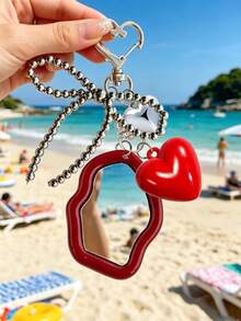 Y2K Sweet Cool Exquisite Fashion Acrylic Keychain, Women's Red Mirror Keychain And Heart Bow Knot Decoration, Asymmetric Mirror Heart Bow Knot, Fashion Bag Charm Alloy Fashion Accessory, Fashion Friendship And Couple Gift, Bag Accessory, Novelty Gift For Family And Friends, Mother's Day, Teacher's Day, Valentine's Day, Easter, Back To School, Dorm, Beach, Travel - Multicolor - View 7