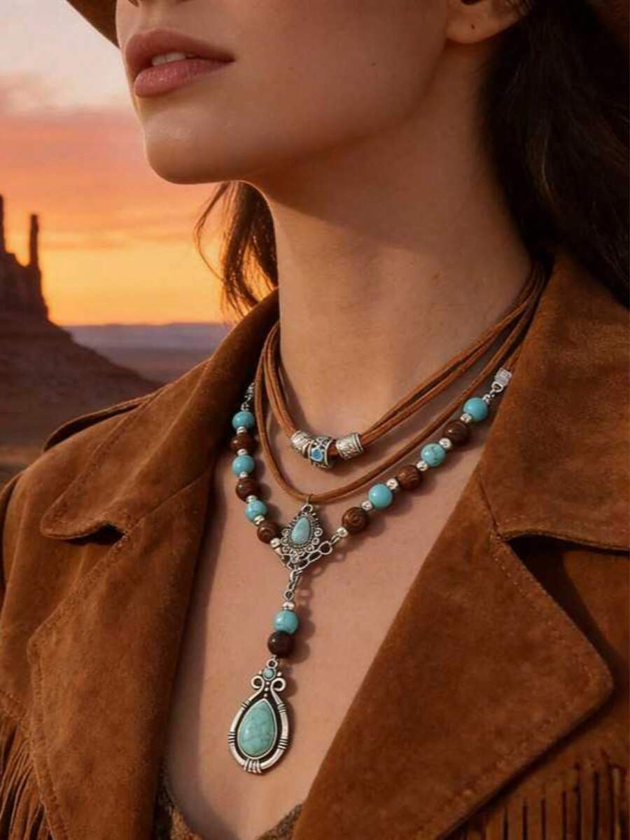 Vintage Multi-Layer Women's Necklace, Pendant Necklace, Bohemian Style Versatile Accessory - Multicolor - View 1