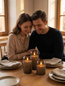 Gray LED Candle Lights, 3-Piece Flameless Candles, Candle Warmers, Candle Holders, 3D Dynamic Flame Battery-Powered Candles (Batteries Not Included), Suitable For Holiday Celebrations, Wedding Occasions, Gift Giving, Fireplace Decor, Home Decoration (Gray, Sizes 3"X4", 5", 6") - Grey - View 3