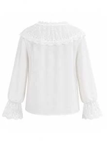 Women's Lace Patchwork Long Sleeve Blouse White - White - View 9