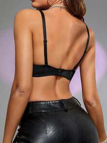 Apperloth A Y2K Punk Black Studded Cropped Bustier Top, Adjustable Shoulder Straps, Metal Eyelet Backless Party Camisole Top, Rave Festival Summer - 黑色 - 查看 2