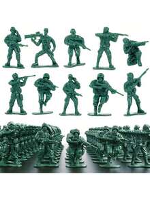 100pcs Plastic Soldier Model Set, Includes Soldiers, Armored Vehicles, Tanks, Aircraft, Soldier Theme, Children Interactive Toys, Parent-Child Toys - Multicolor - View 2