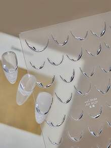 1 Sheet Gold Silver 3D Metallic Curved French Smile Line Nail Stickers, Self-Adhesive Curve Strip Nail Decals For Manicure DIY Decor - 彩色 - 查看 6