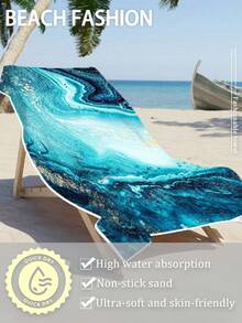 2件組海洋波浪海灘浴巾，35x70吋加大尺寸，輕量超細纖維，柔軟快乾，適合泳池、沐浴、旅行，藍色毛巾，送給女性與男性的完美海洋禮物 - 天藍色 - 查看 3