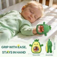 Avocado Silicone Teething Glove, Baby Teether Toy, Anti-Drop Baby Chewing Teether, Prevents Baby From Biting Fingers, 3-In-1 Toy Combining Teether, Rattle, And Newborn Sensory Toy - Multicolor - View 3