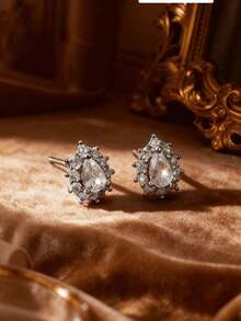 1 par de pendientes de botón de plata de ley S925 minimalistas, elegantes y versátiles, con forma de pequeña lágrima, para mujer - gotas de agua - Ver 2