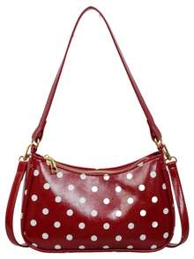 1 pieza Bolso de hombro de cuero PU de unicolor para mujer, bolso bandolera multifuncional, adecuado para ir al trabajo, con correa de hombro ajustable - Burdeos - Ver 7