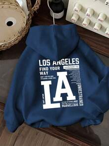 Teen Boy Fun Graphic Print Pullover Sweatshirt, Warm & Comfortable Thermal Lined Pullover Sweatshirt For Autumn/Winter - Navy Blue - View 4