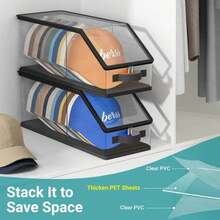 1/2pcs Large Capacity Baseball Cap Storage Display Box, Organizer, Foldable, Stackable, Fully Transparent Design, Zipper Closure, Easy Access, Suitable For Home Storage, Store Display, Celebrity Style Display Collection Organizer, Holiday Gift - View 3
