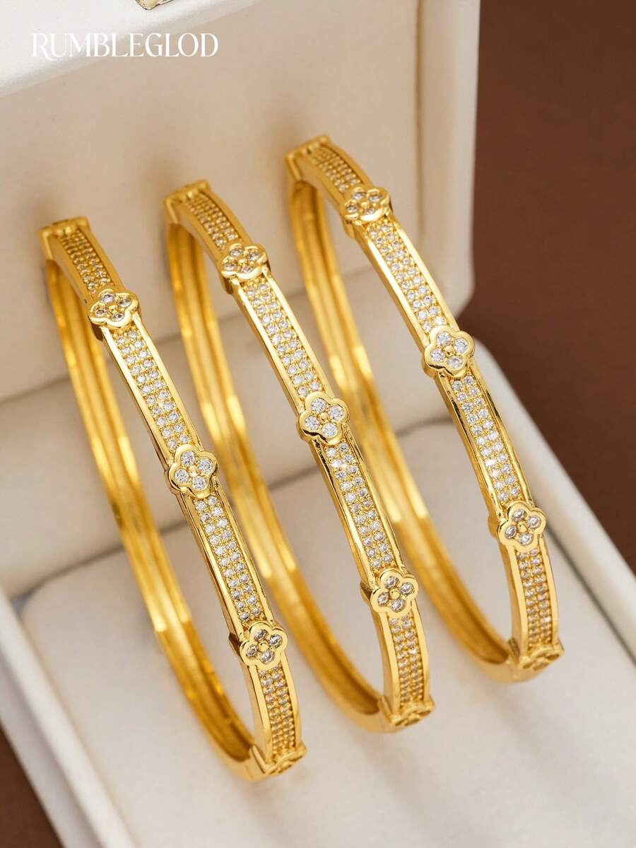 1件奢华经典钻石四叶草手链，优雅珠宝礼品，适合女性日常佩戴，不含礼盒 - 五朵四葉草 - 查看 1