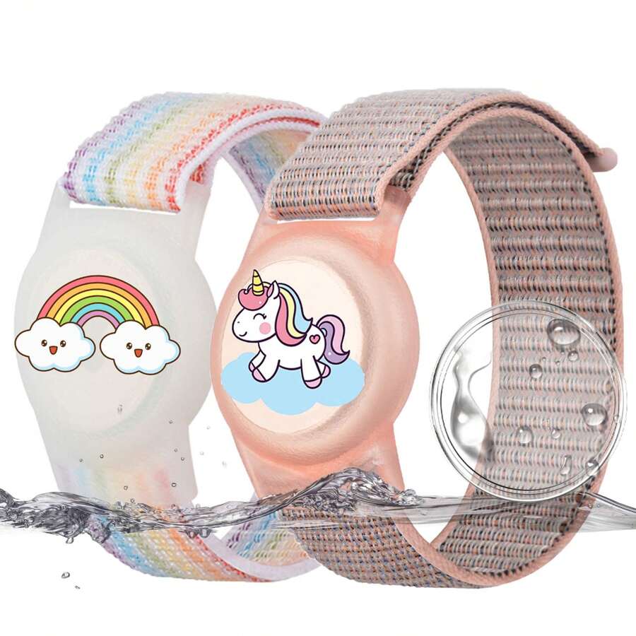 AirTag 兒童手腕保護套，相容 AirTag GPS 追蹤器，附尼龍手環，可調節防丟手錶錶帶