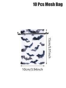 10pcs Halloween Packaging Bags, Black Bat Mesh Bags, Gift Bags, Party Bags, Packaging, Candy Bags, Sweet Bags, Halloween Party Supplies, Halloween Decorations, Halloween Kitchen Supplies, Halloween Table Centerpiece Decorations, Halloween Decor, Halloween Gifts, Party Favors, Halloween Home Decor, Room Decor, Christmas Decorations, 2027 New Year Party Decorations, New Year Gifts, Winter Decorations - Black Bat - View 6
