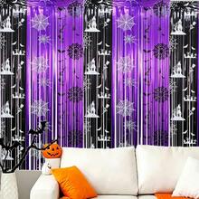 Halloween Backdrop Curtain Purple And Black Photo Background Hanging Decor - Multicolor - View 4
