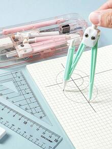 1 Set Math And Geometry Tool Kit, 9pcs Office Supplies Set With Storage Box, Includes 2 Triangle Rulers, Protractor, Straight Ruler, Eraser, Pencil And Mechanical Pencil, Compass Tool - Sets - View 10