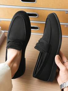 British Style Matte Brown Leather Loafers Men's Business Casual Commute Soft Sole Anti-Slip Versatile Slip-On Shoes (Polyurethane Leather) - Black - View 5