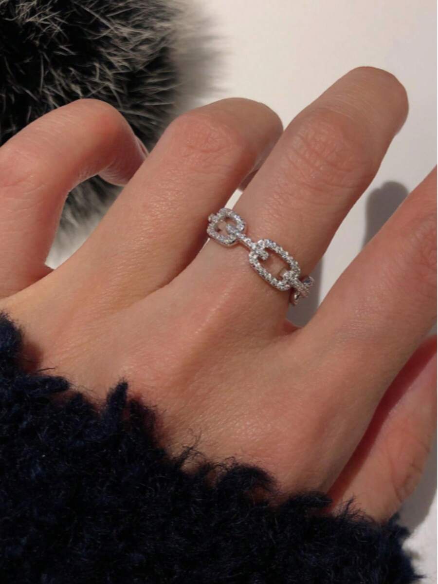 Women's Single Fashionable Personalized Silver Chain Zirconia Copper Alloy Ring - Silver - View 1