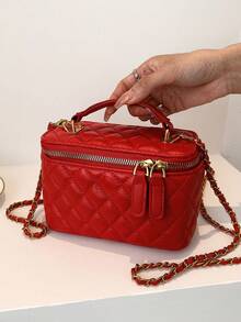 New Hand-Held Box Bag, Minimalist Chic Shoulder Crossbody Bag - Red - View 5