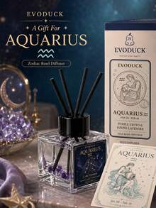 EVODUCK 1pc Smokeless Long Lasting Aquarius Zodiac Crystal Reed Diffuser 50ml, Ozone Lavender Fragrance Oil With Purple Crystal & 4 Fiber Reed Sticks, Flameless Scented Oil Diffuser For Bedroom Bathroom Small Room, Air Sign Birthday Gift, Aesthetic Decor - Mixed Fragrance - View 11