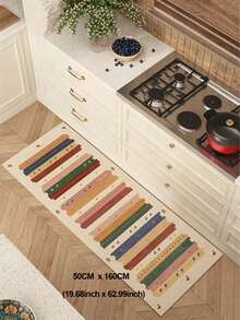 1 pieza Alfombra decorativa de cocina con rayas degradadas de arcoíris, alfombra rectangular absorbente de tierra de diatomeas de estilo minimalista americano, alfombra antideslizante para baño, adecuada para uso diario en cocina, baño, lavandería, pasillo - Naranja - Ver 4