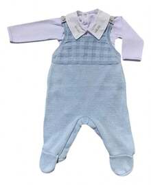 Kit Saída Maternidade Bebê Menino Tricô Enxoval Jardineira - azul blue sky - Visão 6