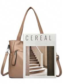 Authentic Brand Soft PU Leather Handbag Women's Luxury Designer Shoulder Crossbody Tote Bag - Khaki - View 7