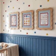 Set Of 3 Unframed Educational Canvas Prints, Kids Learning Wall Charts Including Alphabet Letters, Basic Geometric Shapes & Numbers 1-20, Hand-Drawn Crayon Style With Red Striped Border, Cute Preschool Nursery Decor For Playroom & Kids Bedroom. - A - View 5