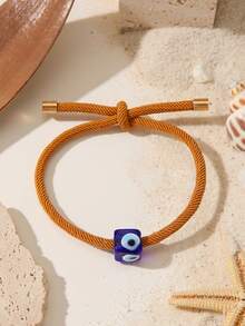 1 pièce Bracelet en corde tressée réglable avec cube œil maléfique pour femmes, bracelets de protection porte-bonheur colorés, bijoux bohèmes d'été de plage, cadeau de fête - Multicolore - Voir 14