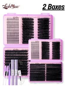1box/2boxes Flare False Eyelashes Set With Ultra-Dense, Waterproof, Long-Lasting Lashes, Velure, Fairy, Flora, 100D120D150D, Hybrid Volume Look, Beginner-Friendly,Includes Lash Glue, Tweezers,For Wedding, Birthday,Graduate,Travel,Christmas - 紫色 - 查看 10