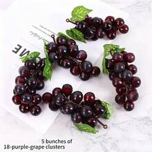 5pcs/Set Artificial Grape Clusters With Leaves, PVC Frosted Fake Grapes For Wedding, Home, Kitchen, Party Decor, Photography Props - Black - View 3