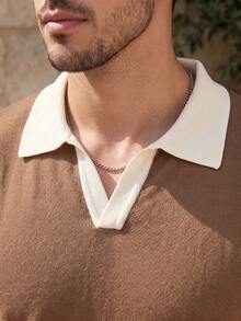 ALTZTAR Men's Patchwork Seagull Collar Long Sleeve Ribbed Knit Sweater - Rust Brown - View 5
