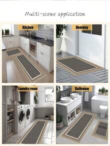 1pc Deep Gray Textured Pattern With Light Camel Color Accent Frame Kitchen Mat 3.5mm Soft Rubber Water-Absorbing Mat, Suitable For Kitchens, Bathrooms, Living Rooms, Outdoor Door Mats, Kitchen Rugs, Home Decor, And Toilet Mats. - Multicolor - View 5