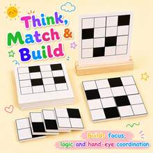 Kinder Holzpuzzle Spielzeug Muster-Matching Spiel, Schwarz-Weiß Mosaik Bauklötze Brettspiel mit Referenzkarte, Logik-Denken Training Tischspielzeug, 3+ Jahre alt Eltern-Kind Interaktives Spielzeug, geeignet für Jungen und Mädchen Reise Spielzeug Geschenk - Verschiedenfarbig - Übersicht 7