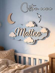 Personalized Cloud 3D Wooden Name Decor For Newborn Parents And Children's Room, Modern Nordic Nursery Wall Art, Rounded Edges Room Decoration - Black - View 8