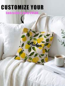 1pc Customized Embroidered Canvas Tote Bag, Personalized Name & Text, Large Capacity Lightweight Fashion Shopping Handbag, Perfect Gift - Multicolor - View 3