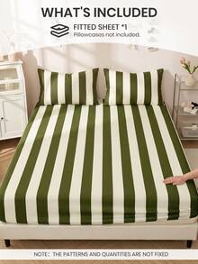 1PC Stripe Pattern Fitted Sheet Only, Mattress Protector, Bed Cover, Bed Sheet, Wrinkle Free, Breathable And Comforter, For All Size Bed, For School Bedding Dorm, Bedroom Decor, Bedding, (Pillow And Pillowcase Not Included) Machine Washable - Multicolor - View 2