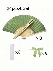 3-60件/套夏季綠色系列婚禮禮物扇子組，女士摺扇，綠色系列蝴蝶結，透明沙袋，婚禮派對裝飾，適合新娘禮物派對、生日派對回禮、伴娘拍照道具，夏季扇子，活動與派對用品多件派對禮物袋 - 綠色 - 查看 19