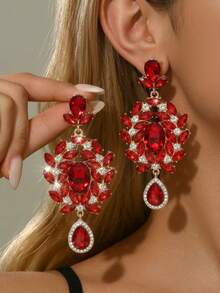 1 Pair Water Drop Style Bridal Women's Fashion Crystal Earrings, Luxury Ear Jewelry, Suitable For High-End Evening Gowns And Weddings - Silver Green 574-3 - View 1