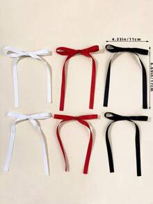 6-Piece Set Women's Mother's Day Music Festival Wedding Decoration Hair Accessories Simple Solid Color Girlish Sweet Cute Bow Hair Clip - Black, White and Red Six-piece Set - View 3