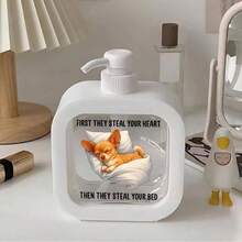 1pc Funny Chihuahua Print Press Soap Dispenser, Cute Sleeping Puppy Pattern With English Slogan, Bathroom Kitchen Hand Soap Lotion Dispenser Pump Bottle, Creative Gift For Pet Lovers - Multicolor - View 3