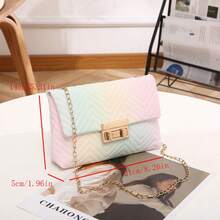 Women's Colorful Contrast Woven Fabric Magnetic Closure Small Square Crossbody Bag - Multicolor - View 6
