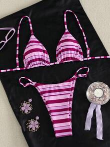 Damen Sexy Bikini, modisch, bunt gestreift, im Boho-Stil, atmungsaktiv, aus hoch elastischem Stoff, für den Sommer - Verschiedenfarbig - Übersicht 4